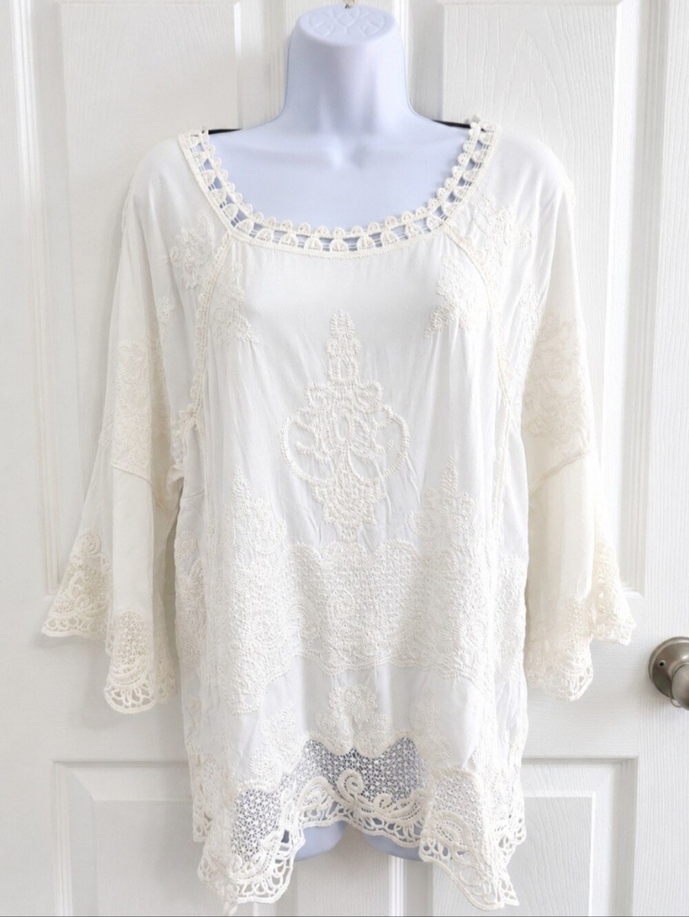 White embroidered scalloped lace tunic  Edwardian cottagecore fairycore boho M